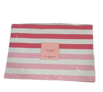 NWT Kate Spade Pink White Striped Vinyl Springtime Set/4 Placemats Barbie Table - Image 1 of 4