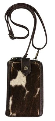 MONTANA WEST BROWN LEATHER CROSSBODY WALLET, HAIR-ON-HIDE, ADJUSTABLE STRAP, ZIP - Image 1 of 4