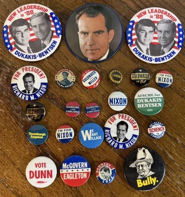 (23) PINS/BOTONES PINBACK POLÍTICOS DE COLECCIÓN NIXON GOLDWATER LANDON LEER DESC Foto 1 de 4