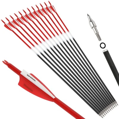 6/12X 30" Archery Carbon Arrow SP500 3" Rubber Vanes Field Bow Hunting Target - Image 1 of 4