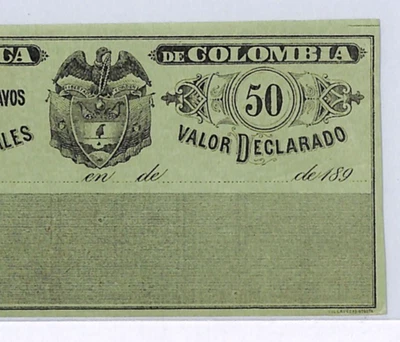 COLOMBIA 50c CUBIERTA Black/Green Insured Letter Stamp (1892) Stationery WX417 - Image 1 of 4