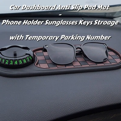 Car Dashboard Phone Stand Holder with Temporary Parking Number Anti Slip Pad Mat - Image 1 of 4