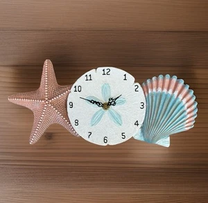 Coastal Seaside Starfish Seashell Sealife Beach Wall Hanging Clock, Home Decor. - Picture 1 of 5
