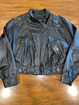 Berman's женщин кожаная куртка размер M молнии вкладыш 2 подкладки вручную карманы черный - Изображение 1 из 4