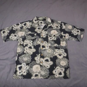 Tommy Bahama Mens Shirt Medium Mediterranean Breeze Black Hawaiian Camp Floral - Picture 1 of 11