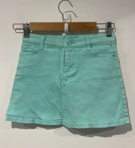 Country Road Denim Skirt Kids Size 9 Teal Green Pocket Zip Button Stretch A-Line - Picture 1 of 13