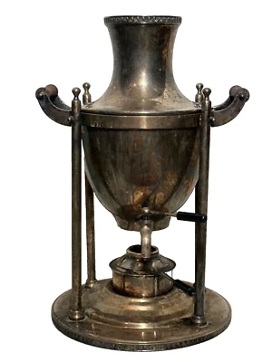 Urna de café vintage italiana Samovar de Porciani Sheffield asas de madera Art Deco Foto 1 de 4