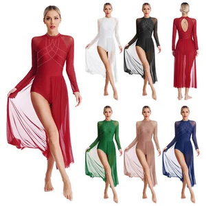 Womens Costume Mock Neck Dresses Modern Dress Sheer Leotard Built-in Briefs - Picture 1 of 65