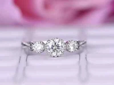 2 Ct Round Cut White Moissanite Band Engagement Ring 14k White Gold Plated - Image 1 of 4