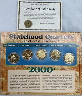 2000 Statehood Quarters Clad in 24 Karat Gold on Cardboard Display & COA - Image 1 of 4