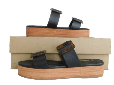 Sandalias alpargata plataforma dos bandas KAANAS Gozo para mujer talla 7 M cuero negro Foto 1 de 4