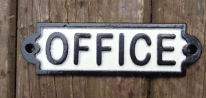 antique style rectangular Cast Metal OFFICE Sign painted raised letters. - Picture 1 of 2