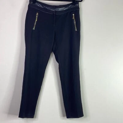 Anne Klein Black Faux Leather Trim Trouser Pants Women's Size 4 Petite - Image 1 of 4