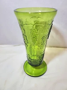 Vintage Indiana Glass Footed Vase Harvest Grape Colony Green 9.5" Inch Cottage B - Picture 1 of 4