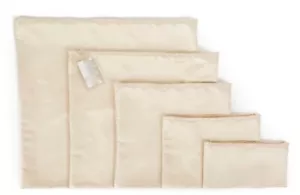 LUJOSA BOLSA DE VIAJE FORRADA CON CREMALLERA SATINADA CREMA 11" ANCHO X 7,5" ALTO - Imagen 1 de 9