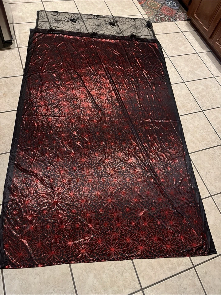 2 piezas cortinas de Halloween tela de araña murciélagos + cortina de ventana de tela espeluznante encaje negro Foto 1 de 4