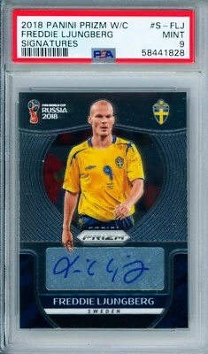 2018 Freddie Ljungberg Panini Prizm World Cup Sweden Autographed Card PSA 9 - Image 1 of 3