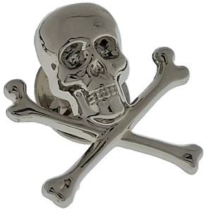 Mortality Skull & Crossbones Masonic Mason Silver Lapel 1" Tie Pin - Picture 1 of 1