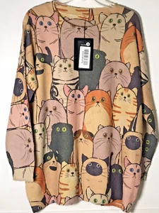 YESNO Damen Katzenpullover Pullover Oversize Wollmischung Allover Größe M - Bild 1 von 8