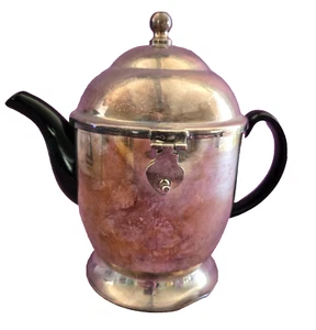 Shanghai Tang Black Ceramic Teapot in Silver Plated Caddy Made by Chinese VTG - Picture 1 of 15
