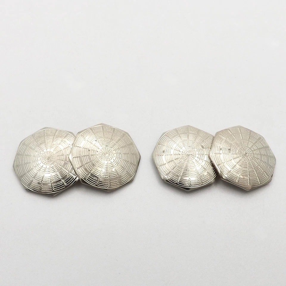 10k White Gold Octagon Spider Web Mens Cufflinks Art Deco Two Tone - Image 1 of 4