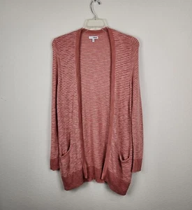 Sonoma Womens Pink Open Front Cardigan Sweater Striped Pockets Size Large - Picture 1 of 7