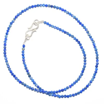 Blue Lapis Lazuli 宝石 3 毫米圆形刻面珠 12 英寸链项链 HJ-222 — 第 1/4 张图片