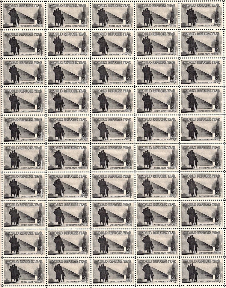 1960 - WORLD REFUGEE YEAR - Vintage Full Mint Sheet of 50 U.S. Postage Stamps - Image 1 of 1