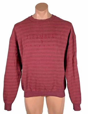 Sudadera de vacaciones vintage STEAMBOAT COLORADO a rayas rojas cuello redondo XL HECHA EN EE. UU. Foto 1 de 4