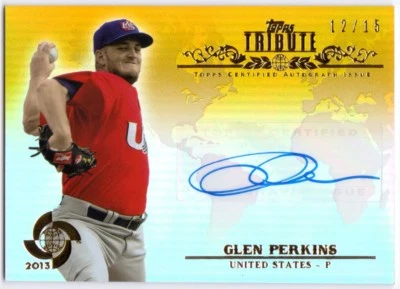 GLEN PERKINS 2013 Topps Tribute Gold World Classic Auto /15 WBC Team USA #WTAGP  - Image 1 of 2