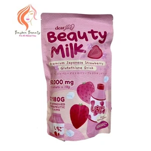 Dear Face Beauty Milk Japanese Collagen STRAWBERRY Drink, 18g x 10 Sachets - Picture 1 of 1