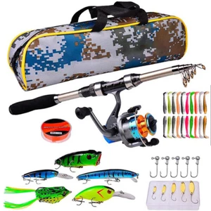 Carbon Fiber Telescopic Fishing Rod Pole Reel Bag Combo Sea Saltwater Freshwater - Picture 1 of 12