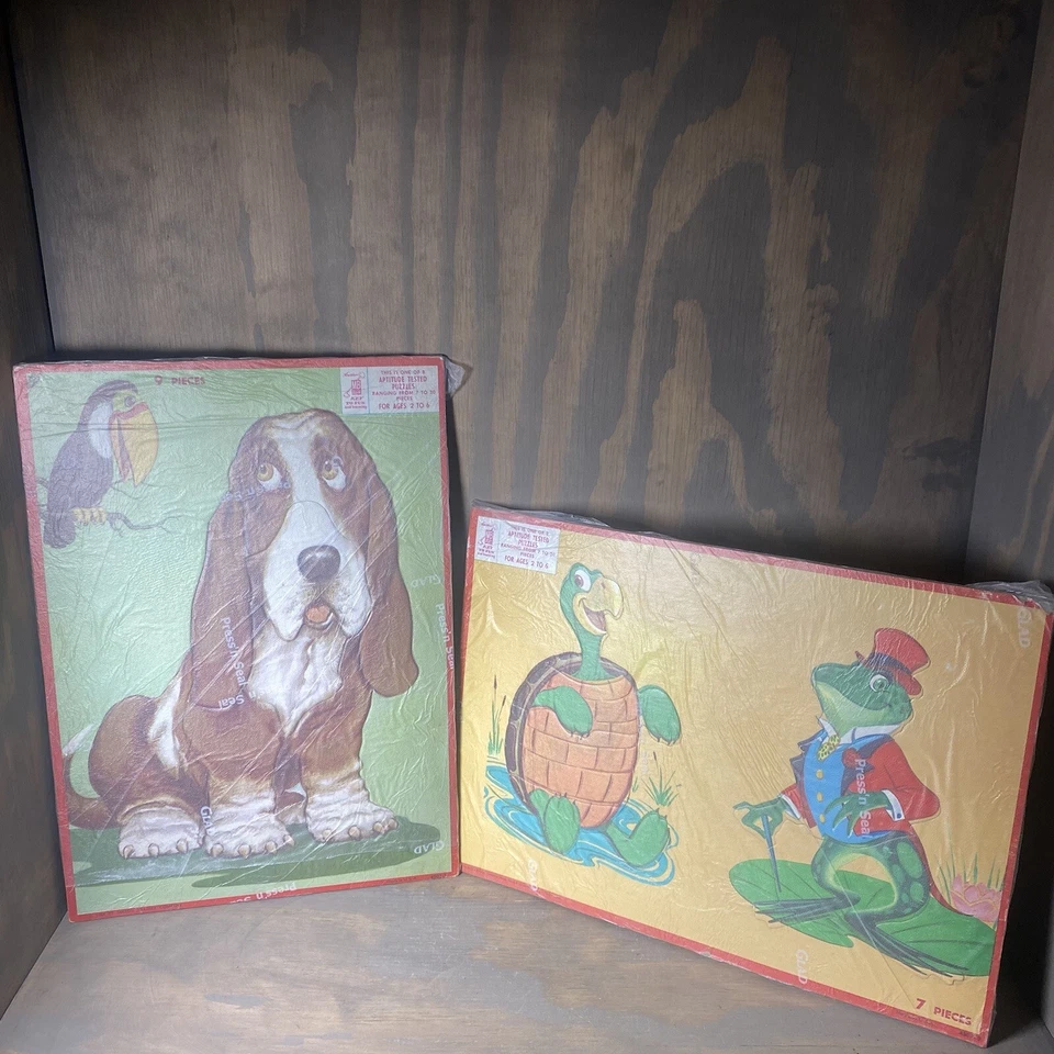 De colección 1958 MB Milton Bradley Hound perro, tortuga, rana rompecabezas prueba de aptitud Foto 1 de 4