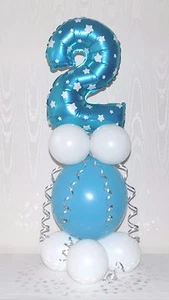 ALTER 2 FOLIENBALLON - BLAU - JUNGE - TISCHDEKORATION DISPLAY - 2. GEBURTSTAG - Bild 1 von 10