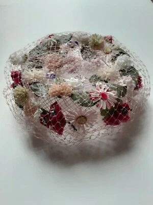 Malla Vintage Rosa Floral Primavera Pascua Fiesta Boda Sombrero Iglesia Foto 1 de 4