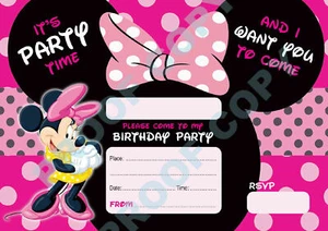 #55 MINNIE MOUSE Pack of 10 kids children birthday party INVITATIONS - Picture 1 of 1