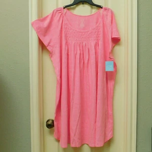ADONNA Womens Plus 3X Short Sleeve Round Neck Nightgown Eli Geo Pink NWT - Picture 1 of 6