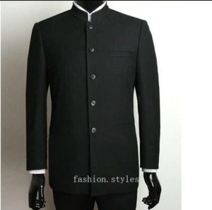 Giacca tuta monopetto collo formale mandarino cappotto tradizionale moda uomo - Foto 1 di 19