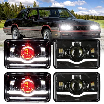 Fit 雪佛兰 Monte Carlo SS 1980 - 1988 4 件 4x6 英寸 LED 车头灯 DRL Hi/Lo HALO — 第 1/4 张图片
