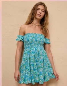 American Eagle Schulterfreies Minikleid mit Blumenmuster L - Bild 1 von 7