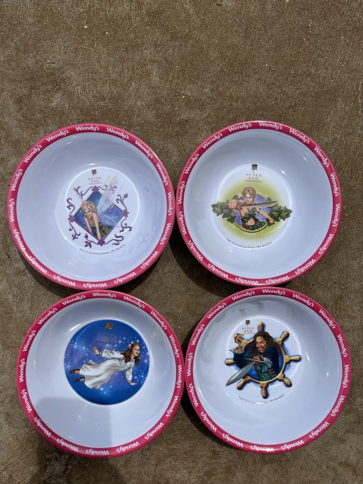 2003 4X WENDY’S Peter Pan Melamine Bowls Cpt Hook, Peter Pan, Wendy, Tinkerbelle - image 1 of 4