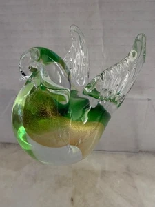 Murano mundgeblasen Kunstglas Vogel klar und grün mit Gold Adventurin - Bild 1 von 10