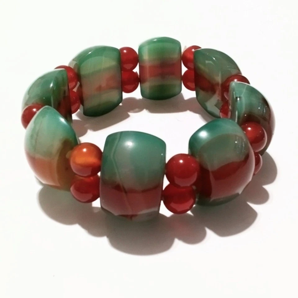 ChatGPT said:  Banded Agate and Carnelian Chunky Stretch Beaded Bracelet - Image 1 of 4