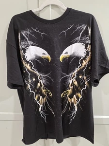 T-shirt biker vintage Y2K nuova vecchio stock doppia aquila e fulmine XL - Foto 1 di 5