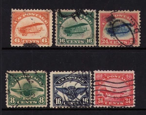 1918-1923 US SC C1-C6 1st Airmail Set of 6 Complete - Curtiss Jenny Biplane Used - Picture 1 of 3