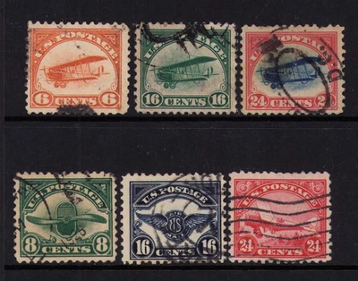 1918-1923 US SC C1-C6 1st Airmail Set of 6 Complete - Curtiss Jenny Biplane Used - Image 1 of 3