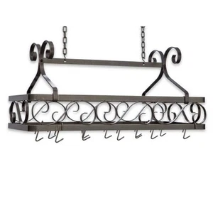 Enclume Handcrafted Decor Basket Rack with 12 Hooks Large Hammered Steel - Picture 1 of 3