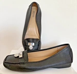 Michael Kors Mujer Planos Cuero Azul Marino Suave Comodidad Talla 10M MK Logo Mendelian - Imagen 1 de 9