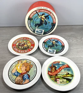 France 6.25" Cheese Plates Set of 4 Camembert Fabrique de Normandie w/ Box VTG - Picture 1 of 9