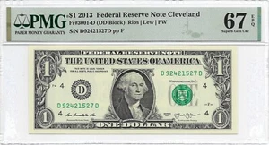 2013 $1 CLEVELAND FRN. PMG SUPERB GEM Uncirculated 67 EPQ Banknote. - Picture 1 of 2